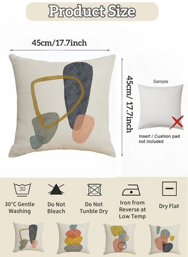 مجموعة من 4 أغطية وسائد عصرية بنمط بوهيمي - 45×45 سم، مصنوعة من مزيج الكتان بتصميم هندسي تجريدي، أغطية وسائد مزخرفة لإطلالة أنيقة ومريحة. - Image 2